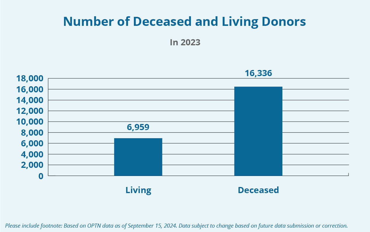 Graph showing number of deceased and living donors from September 2024