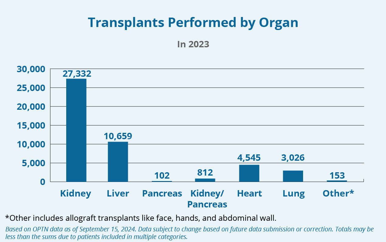 Graph of transplants performed by organ from September 2024